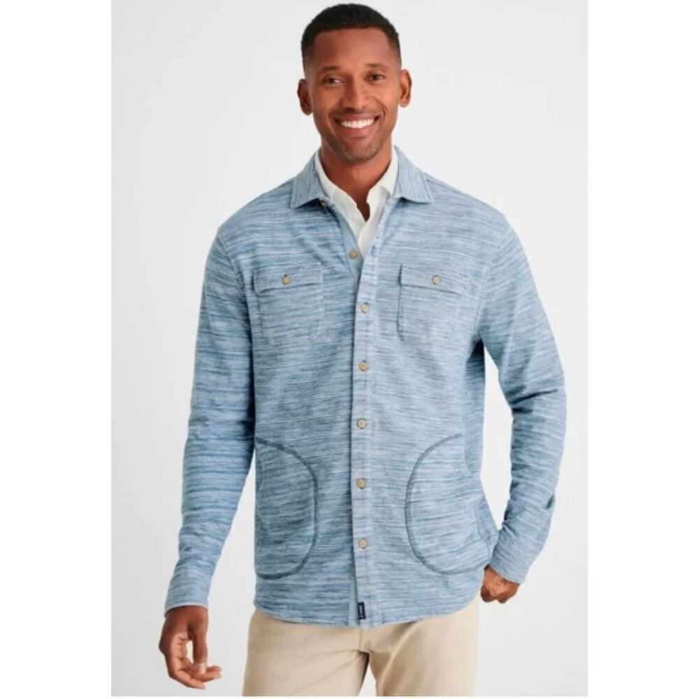 Johnnie-o Men's Peterman Heavy Cotton Shacket in Indigo, M